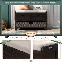 Storage Bench with Removable Basket and 2 Drawers, Fully Assembled Shoe Bench with Cushion, Espresso Finish