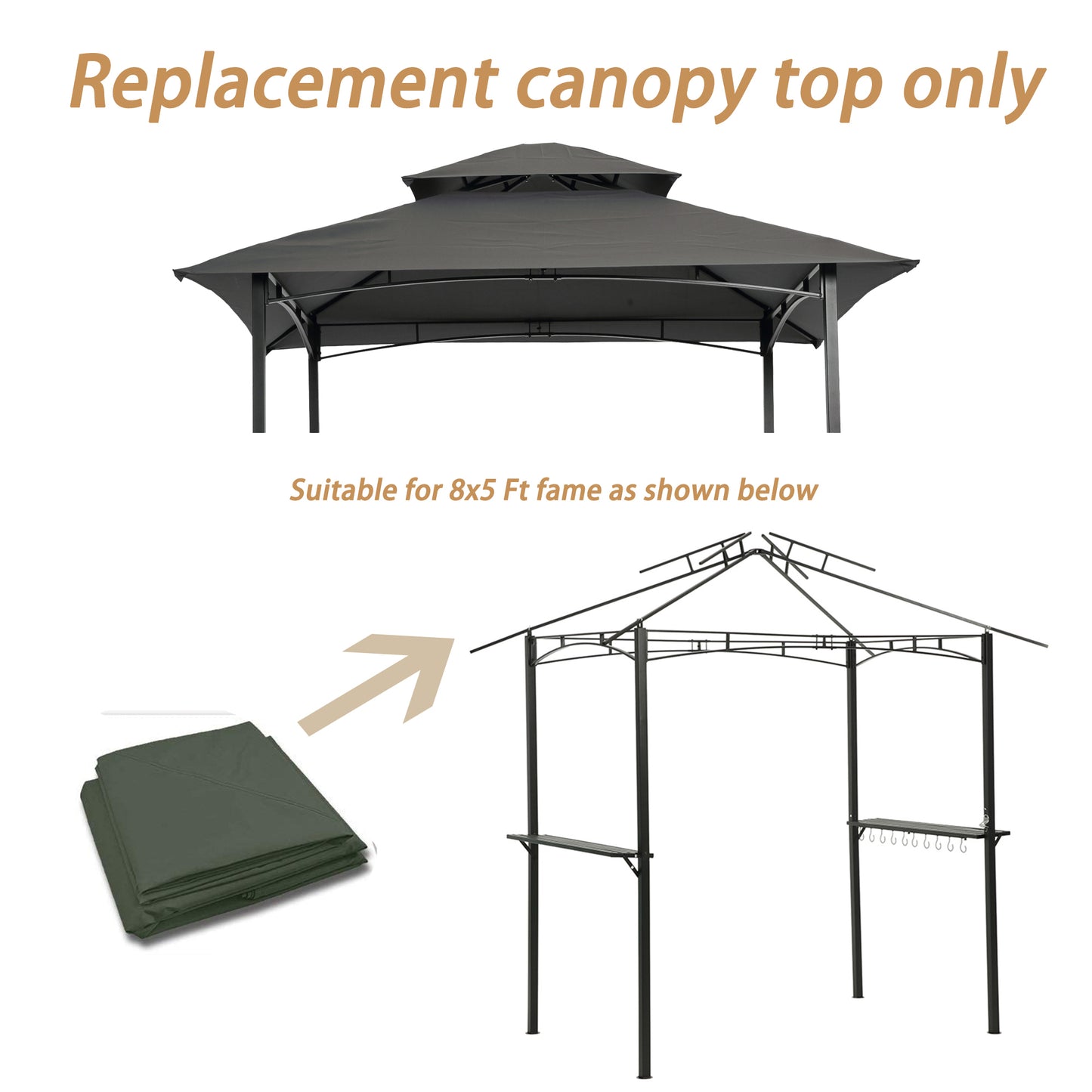 8x5 Ft Grill Gazebo Replacement Canopy - Double Tier BBQ Tent Roof Top Cover, Weather-Resistant Outdoor Shelter, Ideal for Backyard Cookouts