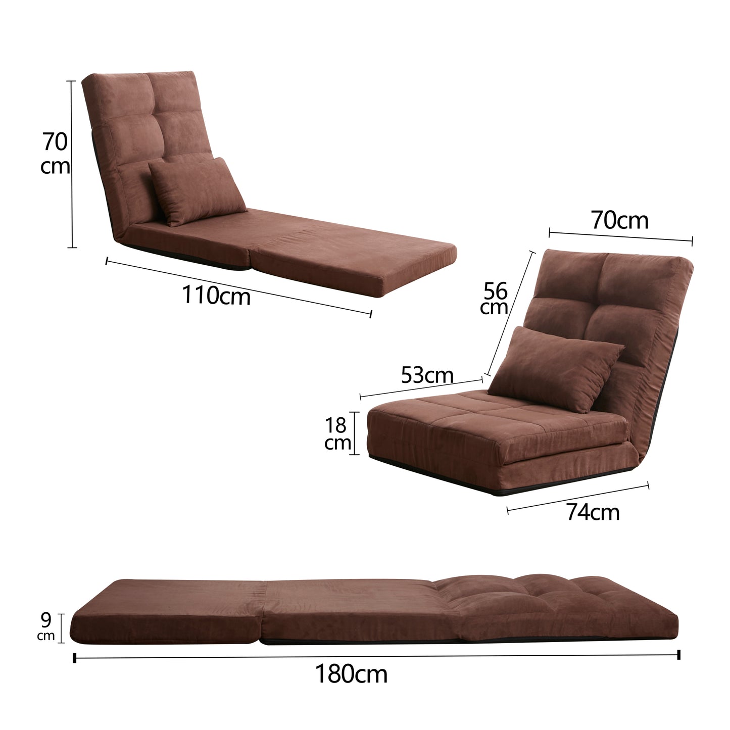 Triple Fold Down Sofa Bed - Adjustable Floor Couch with Pillow, 5 Reclining Positions, Convertible Upholstered Guest Sleeper