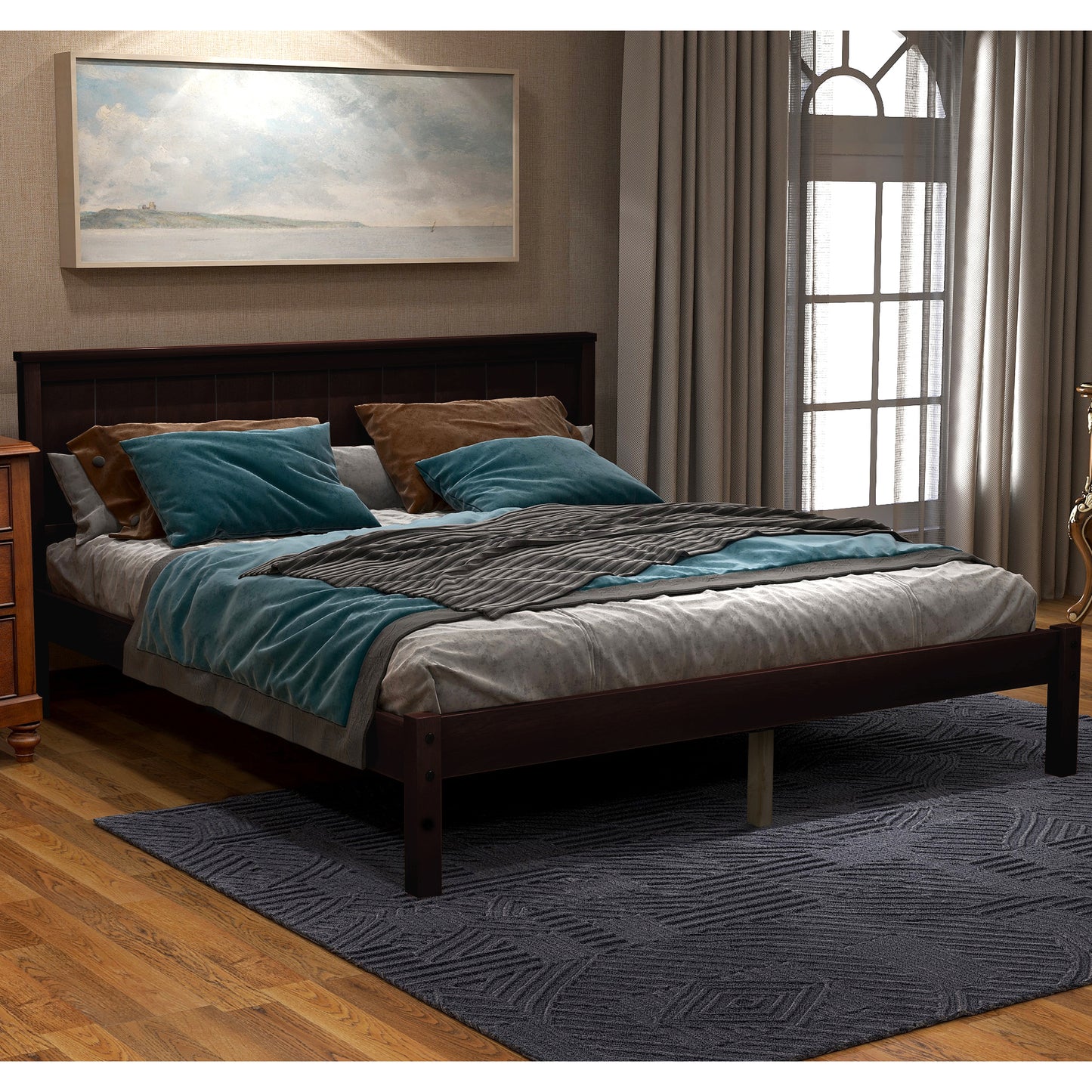 Full Platform Bed Frame with Headboard - Sturdy Wood Slat Support, No Box Spring Required, Espresso Finish