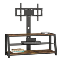 Height Adjustable Universal Swivel TV Stand with Black Wooden Storage & Tempered Glass for Entertainment Center