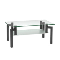 Modern Rectangle Black Glass Coffee Table - Clear Top Center Table for Living Room, Stylish Side Table Furniture