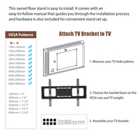 Height Adjustable Universal Swivel TV Stand with Black Wooden Storage & Tempered Glass for Entertainment Center