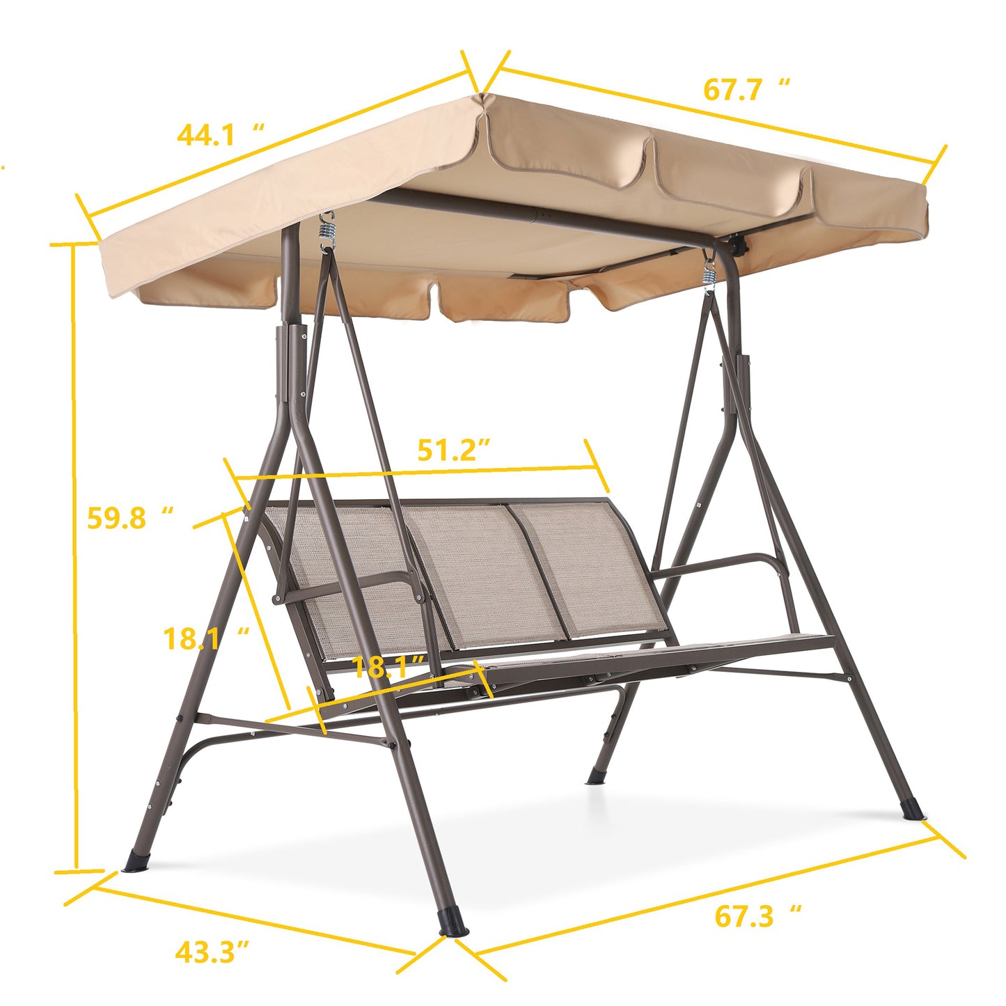 3 Person Outdoor Patio Swing Steel Frame Textilene Seats