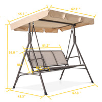 3 Person Outdoor Patio Swing Steel Frame Textilene Seats