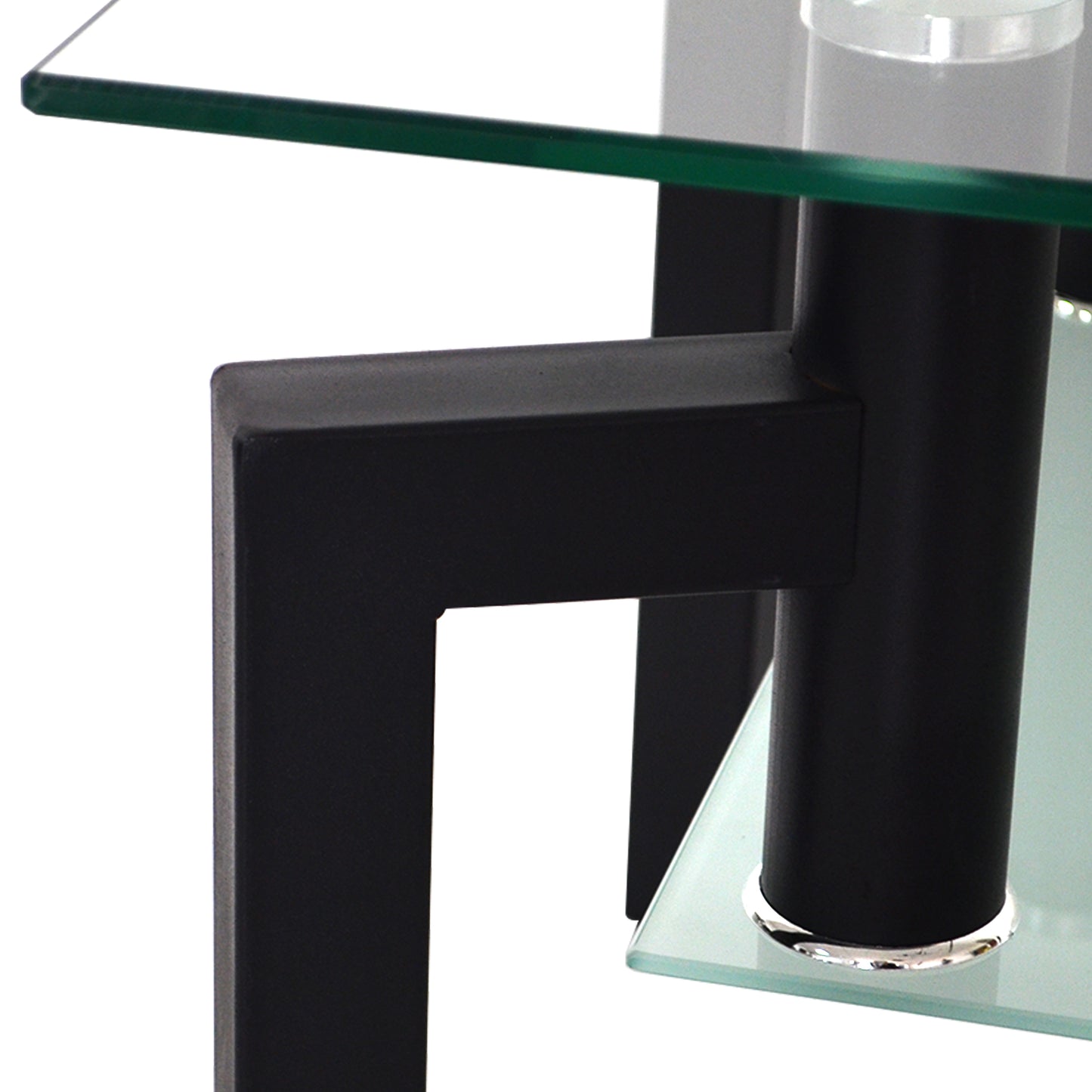 Modern Rectangle Black Glass Coffee Table - Clear Top Center Table for Living Room, Stylish Side Table Furniture