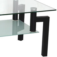 Modern Rectangle Black Glass Coffee Table - Clear Top Center Table for Living Room, Stylish Side Table Furniture