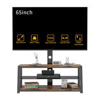 Height Adjustable Universal Swivel TV Stand with Black Wooden Storage & Tempered Glass for Entertainment Center