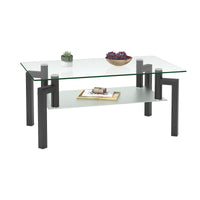 Modern Rectangle Black Glass Coffee Table - Clear Top Center Table for Living Room, Stylish Side Table Furniture