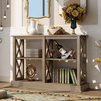 Narrow Console Table with 3-Tier Open Storage Spaces and X Legs for Living Room Entryway Hallway White Wash