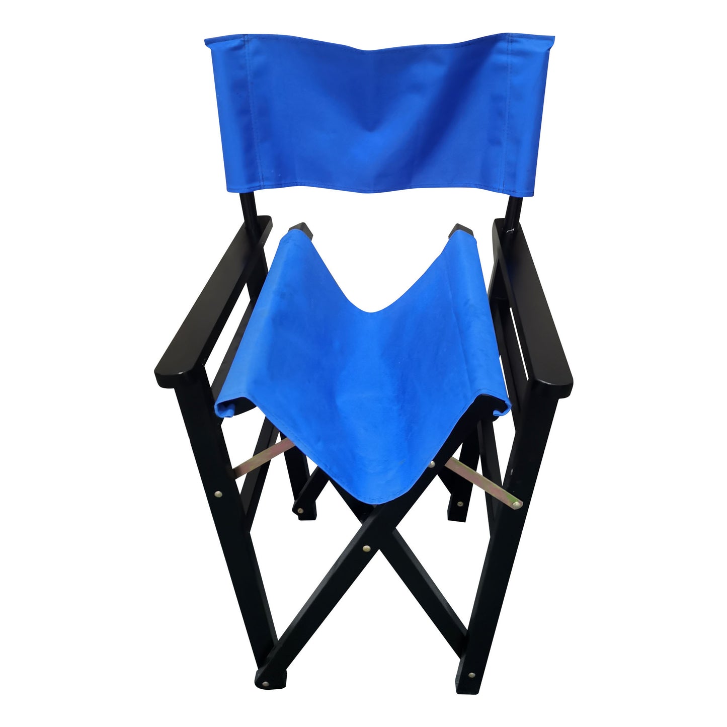 Set of 2 Wooden Folding Director Chairs with Blue Canvas Seat - Portable & Stylish Outdoor Seating