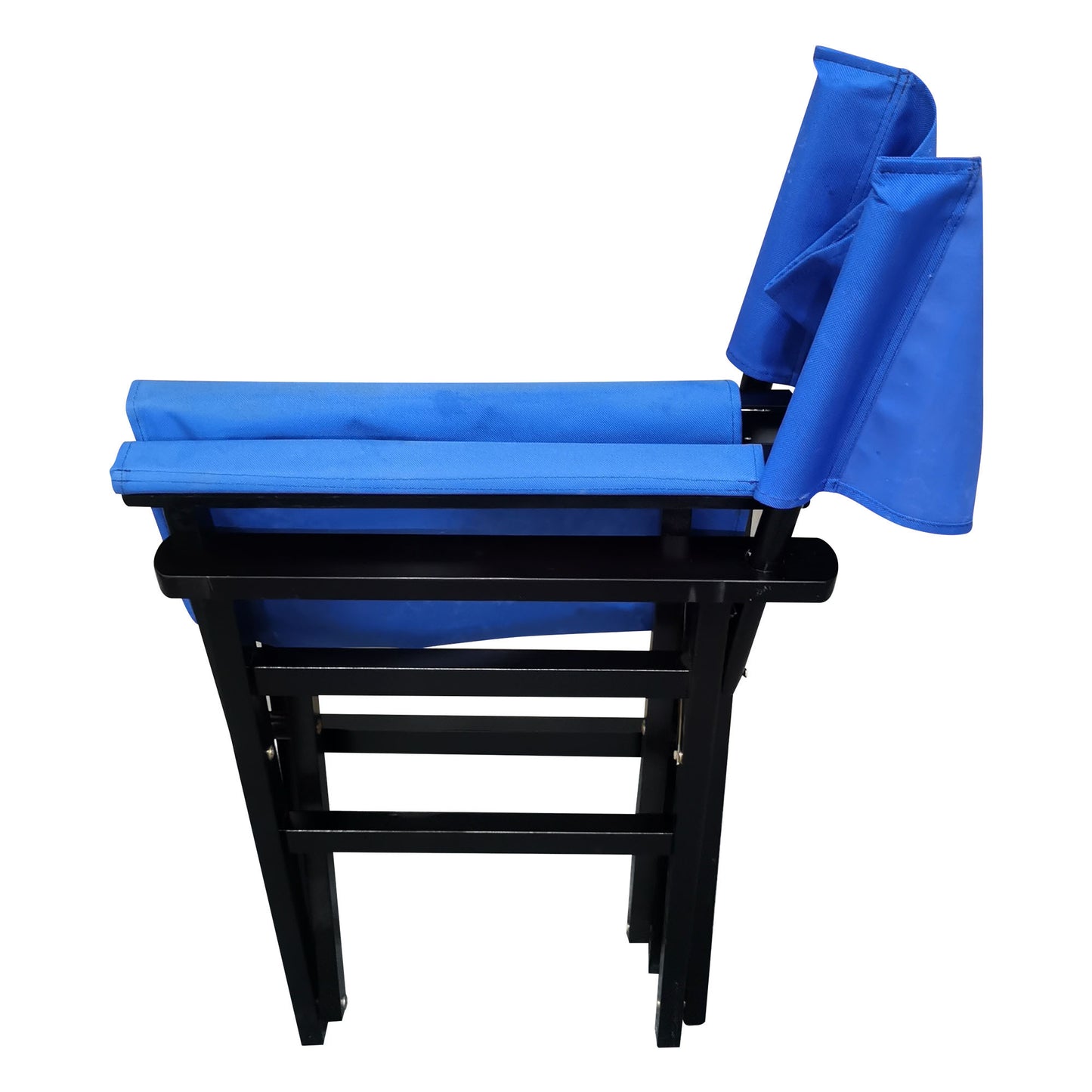 Set of 2 Wooden Folding Director Chairs with Blue Canvas Seat - Portable & Stylish Outdoor Seating