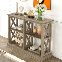 Narrow Console Table with 3-Tier Open Storage Spaces and X Legs for Living Room Entryway Hallway White Wash