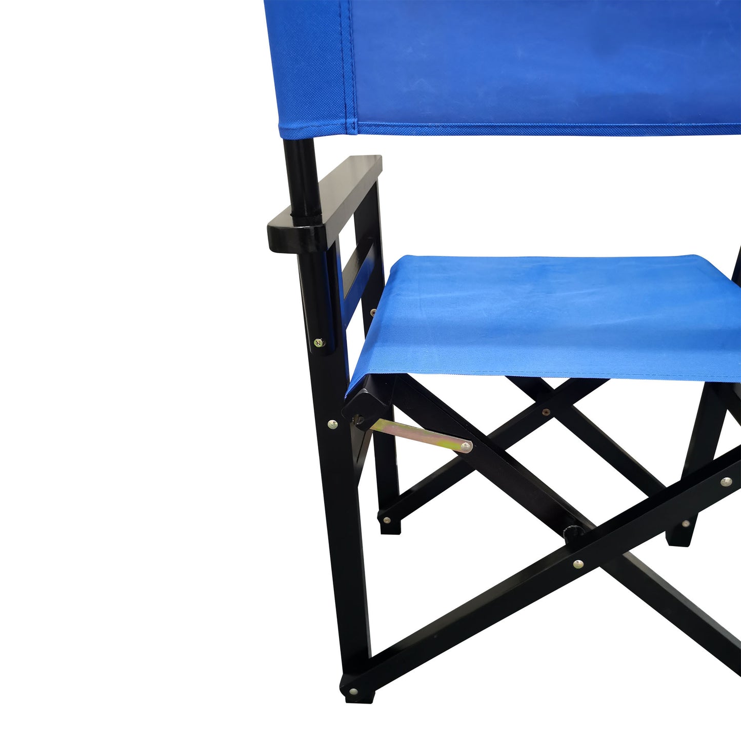 Set of 2 Wooden Folding Director Chairs with Blue Canvas Seat - Portable & Stylish Outdoor Seating