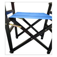 Set of 2 Wooden Folding Director Chairs with Blue Canvas Seat - Portable & Stylish Outdoor Seating