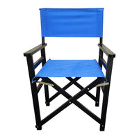 Set of 2 Wooden Folding Director Chairs with Blue Canvas Seat - Portable & Stylish Outdoor Seating