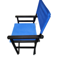 Set of 2 Wooden Folding Director Chairs with Blue Canvas Seat - Portable & Stylish Outdoor Seating