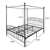 Queen Size Metal Canopy Bed Frame with Headboard & Footboard, Stylish Black Design, Durable Support, Elegant Bedroom Furniture