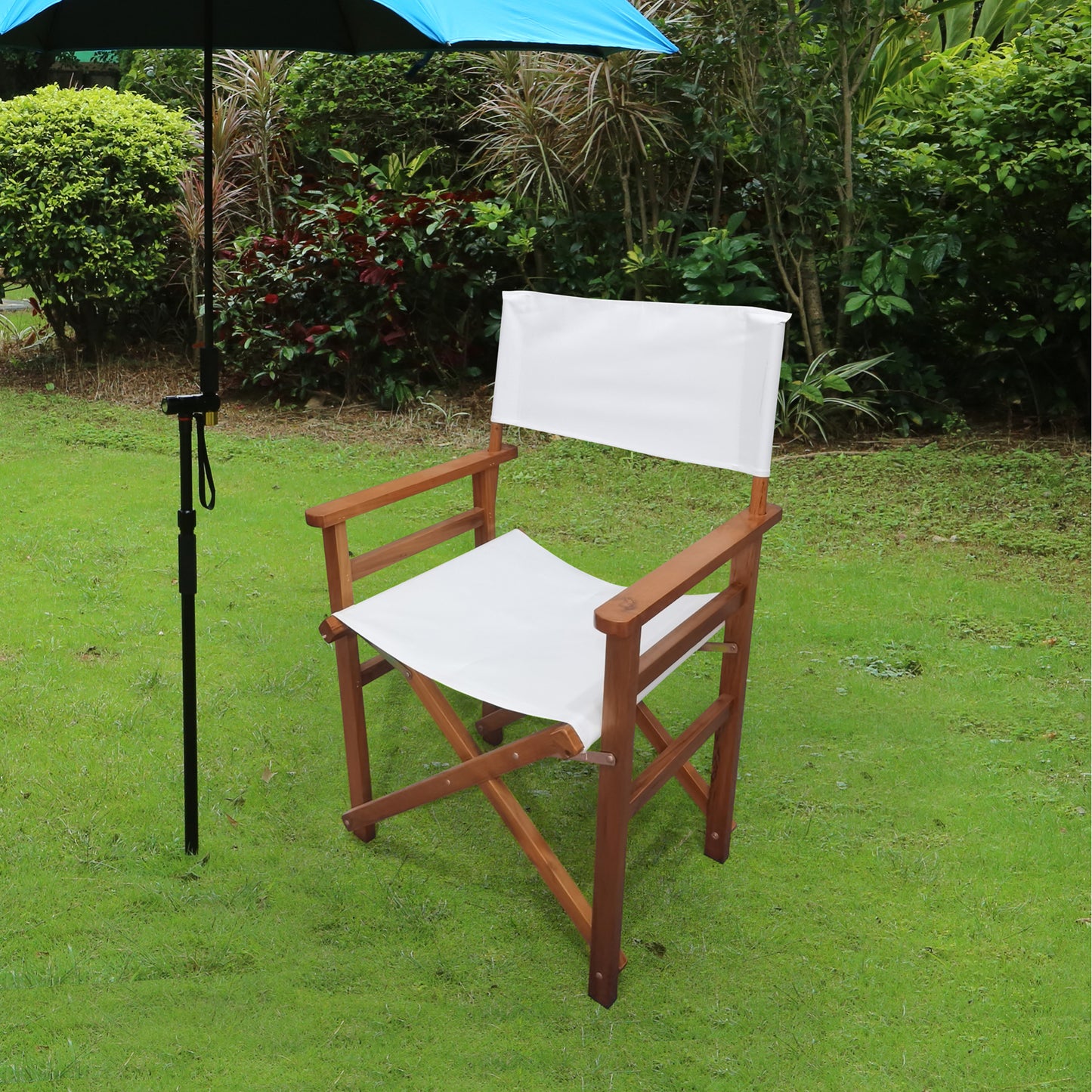 Stylish White Wooden Folding Director Chair Set - 2pcs Canvas Camping & Patio Seats, Lightweight & Portable