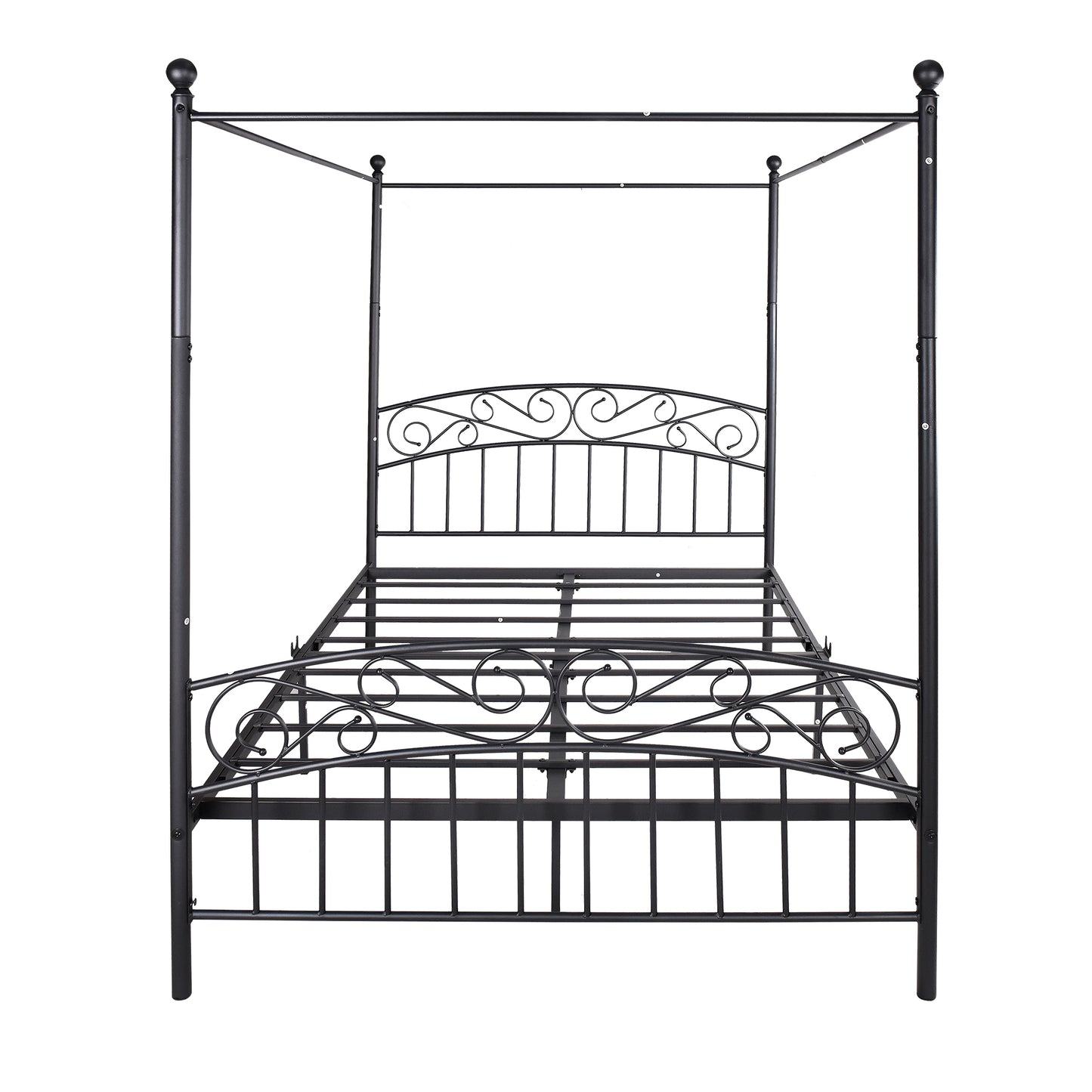 Queen Size Metal Canopy Bed Frame with Headboard & Footboard, Stylish Black Design, Durable Support, Elegant Bedroom Furniture