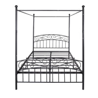 Queen Size Metal Canopy Bed Frame with Headboard & Footboard, Stylish Black Design, Durable Support, Elegant Bedroom Furniture