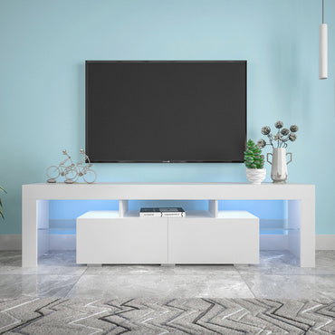 Modern White TV Stand with 20 Color LED Lights & Remote Control - Stylish Entertainment Center