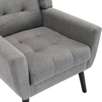 Modern Soft Linen Ergonomic Accent Chair for Living Room or Bedroom - Stylish Indoor Seating with Black Legs