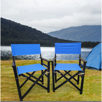 Set of 2 Wooden Folding Director Chairs with Blue Canvas Seat - Portable & Stylish Outdoor Seating