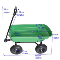Folding Garden Dump Truck with Steel Frame 10 Inches Pneumatic Tire 300 lb Capacity Green