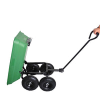 Folding Garden Dump Truck with Steel Frame 10 Inches Pneumatic Tire 300 lb Capacity Green