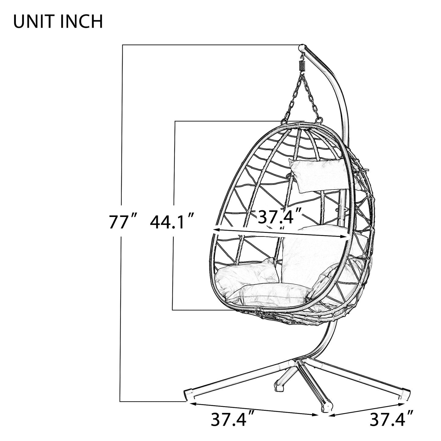 Comfortable Egg Chair with Stand, Indoor/Outdoor Swing Chair for Patio, Wicker Hanging Basket Hammock Chair for Bedroom, Living Room