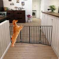 Pet Gate - Dog Gate for Doorways, Stairs, or Home - Freestanding Folding Design, Brown Arc Wooden Barrier for Pets