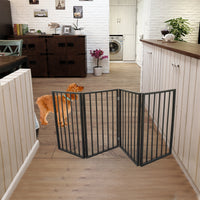 Pet Gate - Dog Gate for Doorways, Stairs, or Home - Freestanding Folding Design, Brown Arc Wooden Barrier for Pets