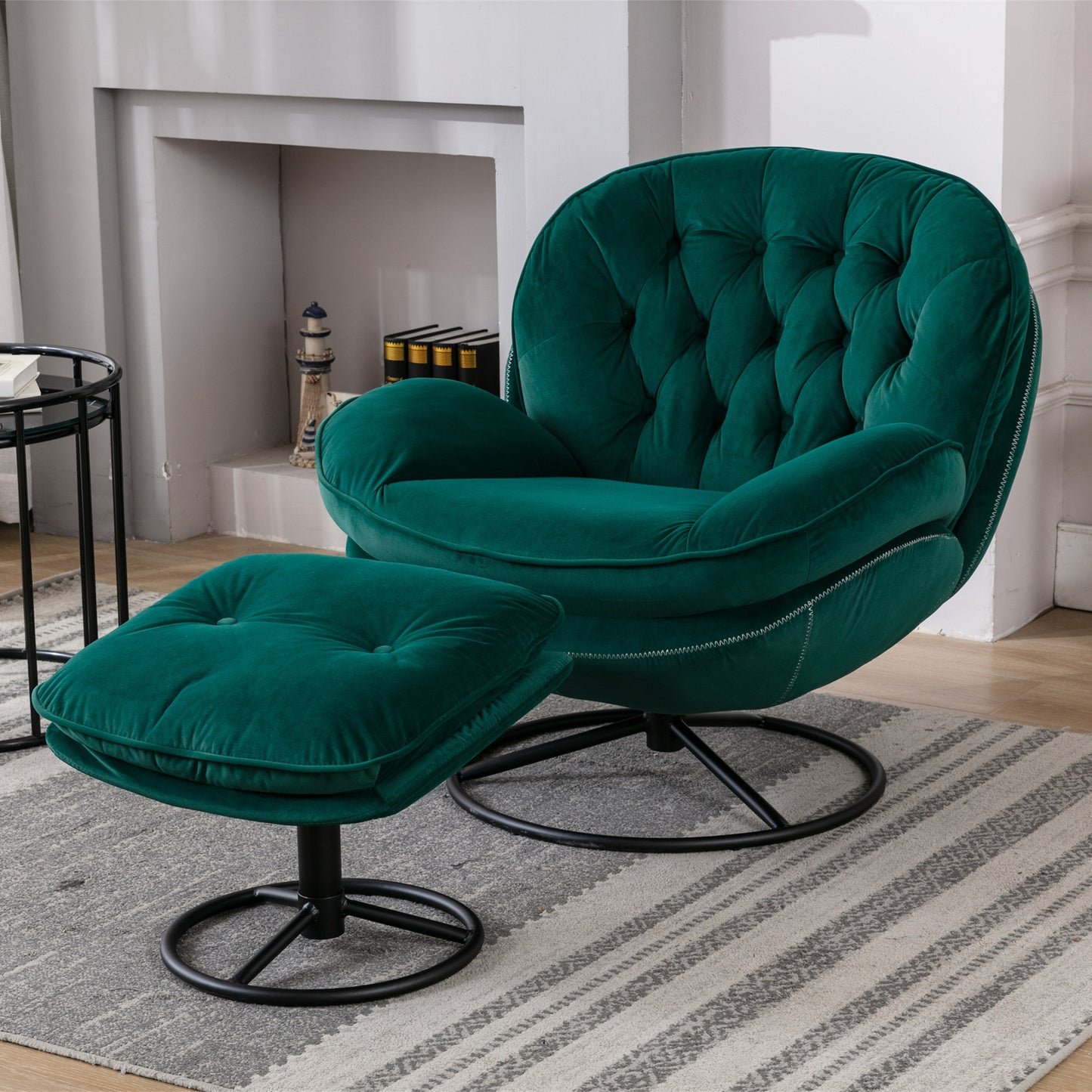 Stylish Green Accent Chair with Ottoman for Living Room - Comfortable TV Chair