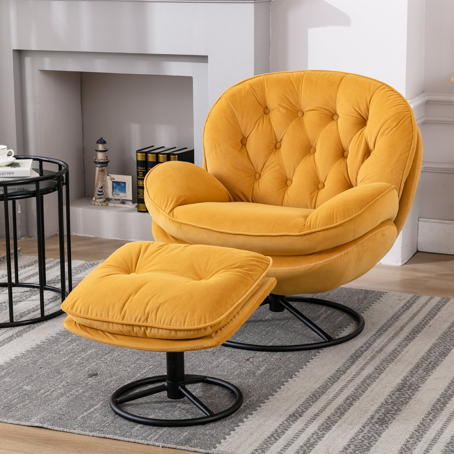 Accent Chair with Ottoman - Stylish Yellow TV Chair for Living Room Comfort