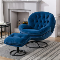 Comfortable Accent Chair with Ottoman - Stylish Living Room TV Chair in Blue