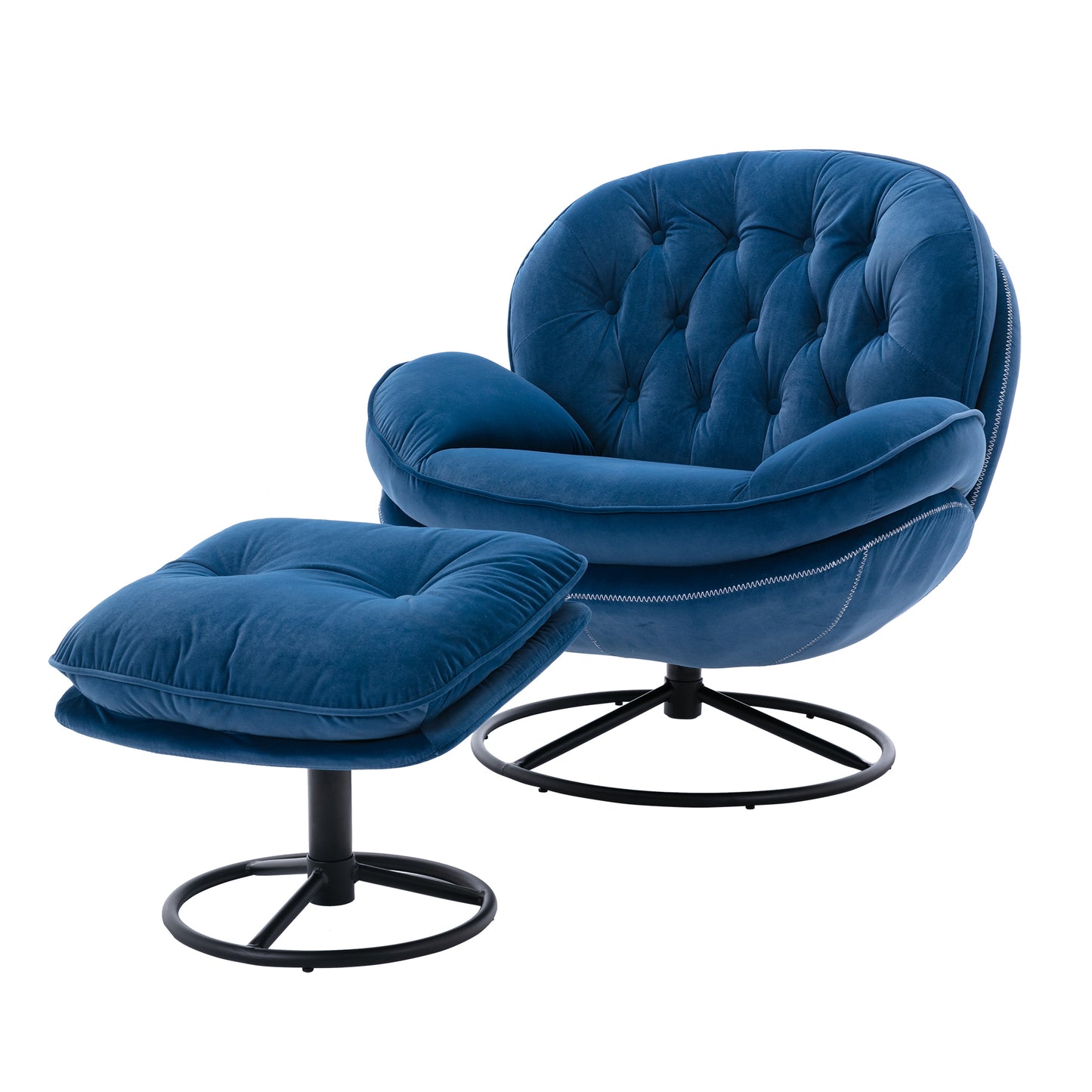 Comfortable Accent Chair with Ottoman - Stylish Living Room TV Chair in Blue