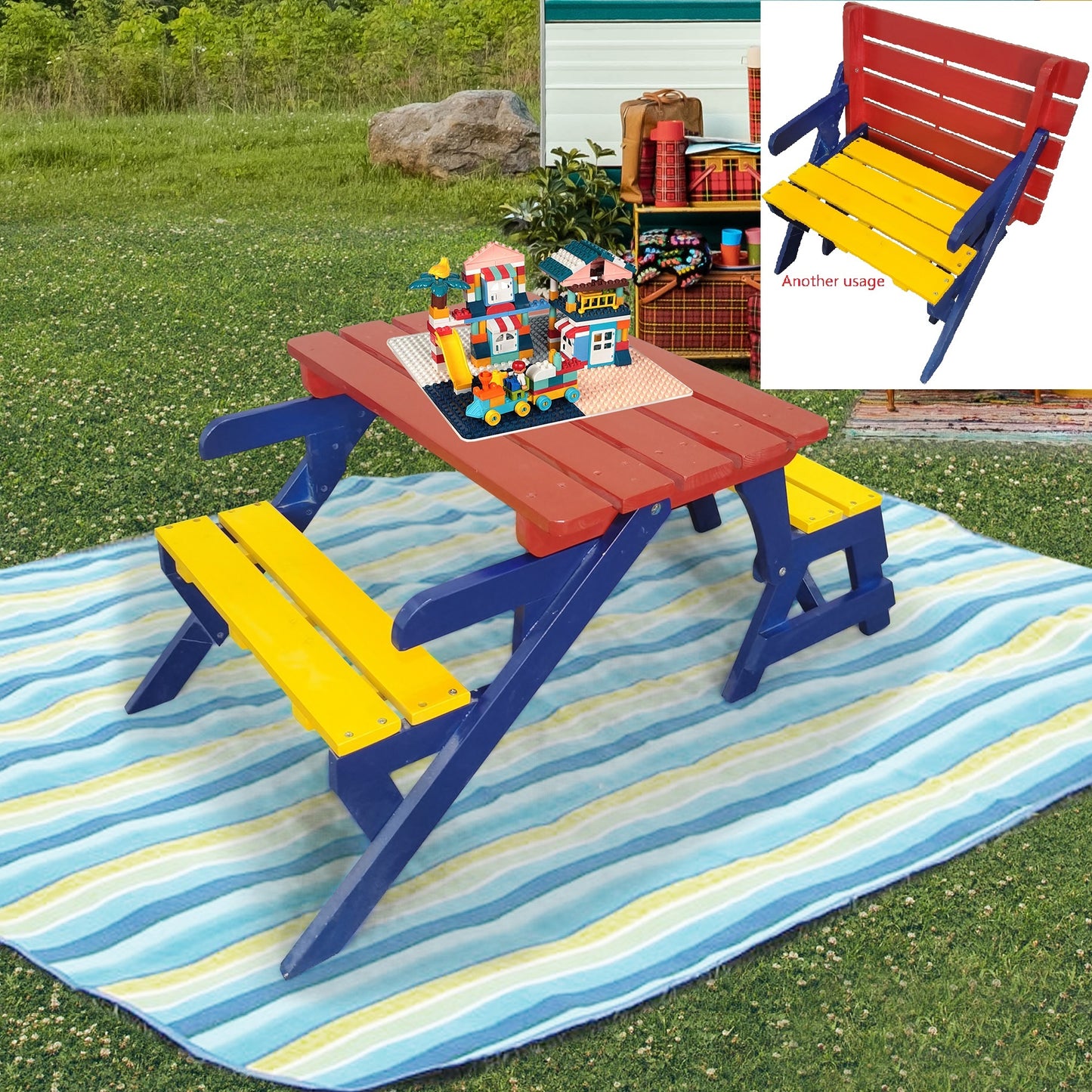 Kids Multi-Functional Armchair Set - Table with 2 Benches, All-in-One Playroom Furniture for Fun & Learning