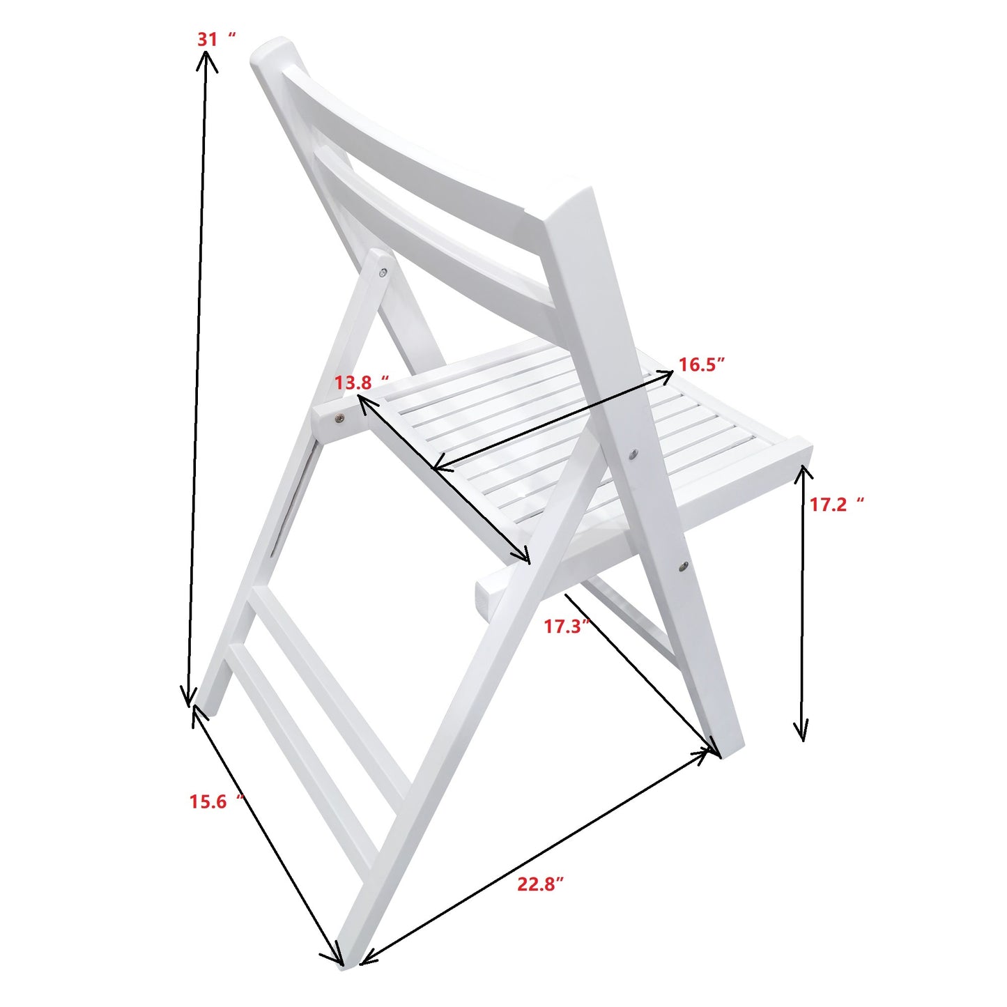 White Folding Slatted Wood Chairs - Set of 4, Portable & Stylish Event Seating, Perfect for Parties, Weddings, and Gatherings