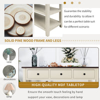 Retro Design Console Table with Two Open Shelves, Solid Pine Wood Frame and Legs, Perfect for Living Room - Espresso and Beige Finish