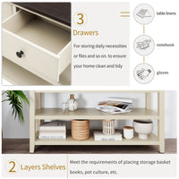 Retro Design Console Table with Two Open Shelves, Solid Pine Wood Frame and Legs, Perfect for Living Room - Espresso and Beige Finish