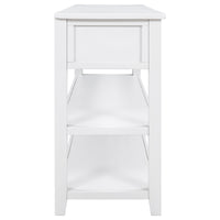 Retro Design Console Table with Two Open Shelves, Solid Pine Frame and Legs for Living Room - Antique White Finish