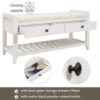 Multipurpose Shoe Rack with Cushioned Seat and Drawers - Entryway Storage Bench, White