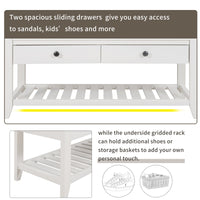 Multipurpose Shoe Rack with Cushioned Seat and Drawers - Entryway Storage Bench, White