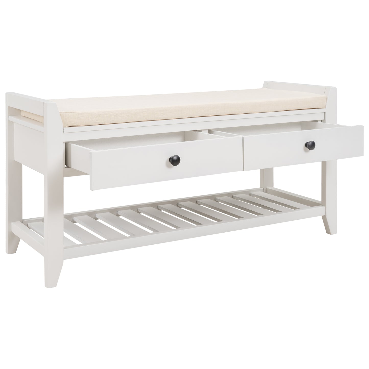 Multipurpose Shoe Rack with Cushioned Seat and Drawers - Entryway Storage Bench, White