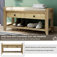 Shoe Rack with Cushioned Seat and Drawers Multipurpose Entryway Storage Bench Gray Wash
