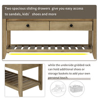 Shoe Rack with Cushioned Seat and Drawers Multipurpose Entryway Storage Bench Gray Wash