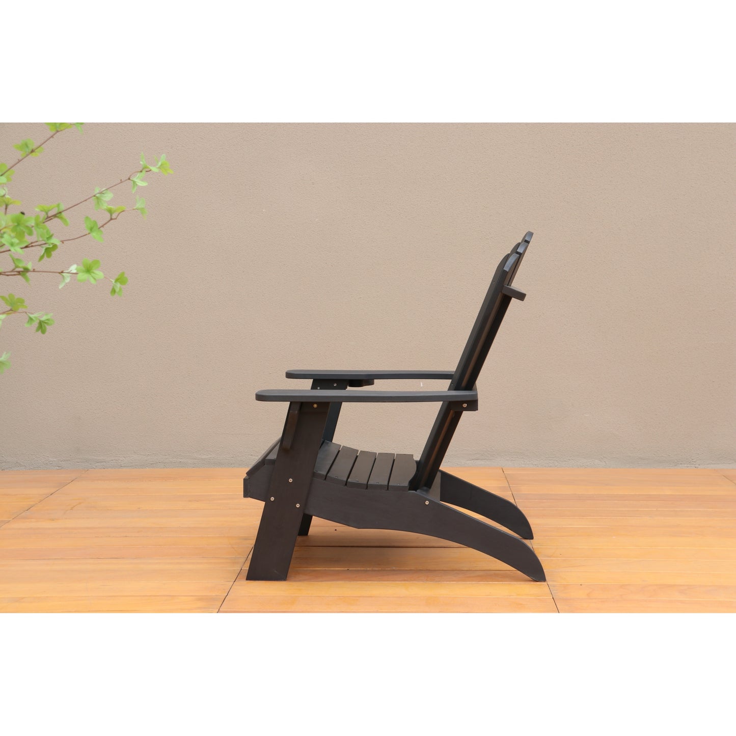 Elegant Black Polystyrene Adirondack Chair for Outdoor Patio, Deck, Garden, and Poolside Relaxation