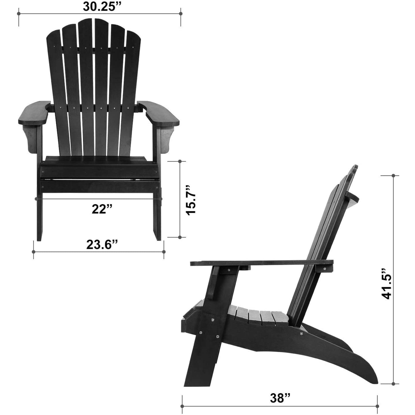 Elegant Black Polystyrene Adirondack Chair for Outdoor Patio, Deck, Garden, and Poolside Relaxation