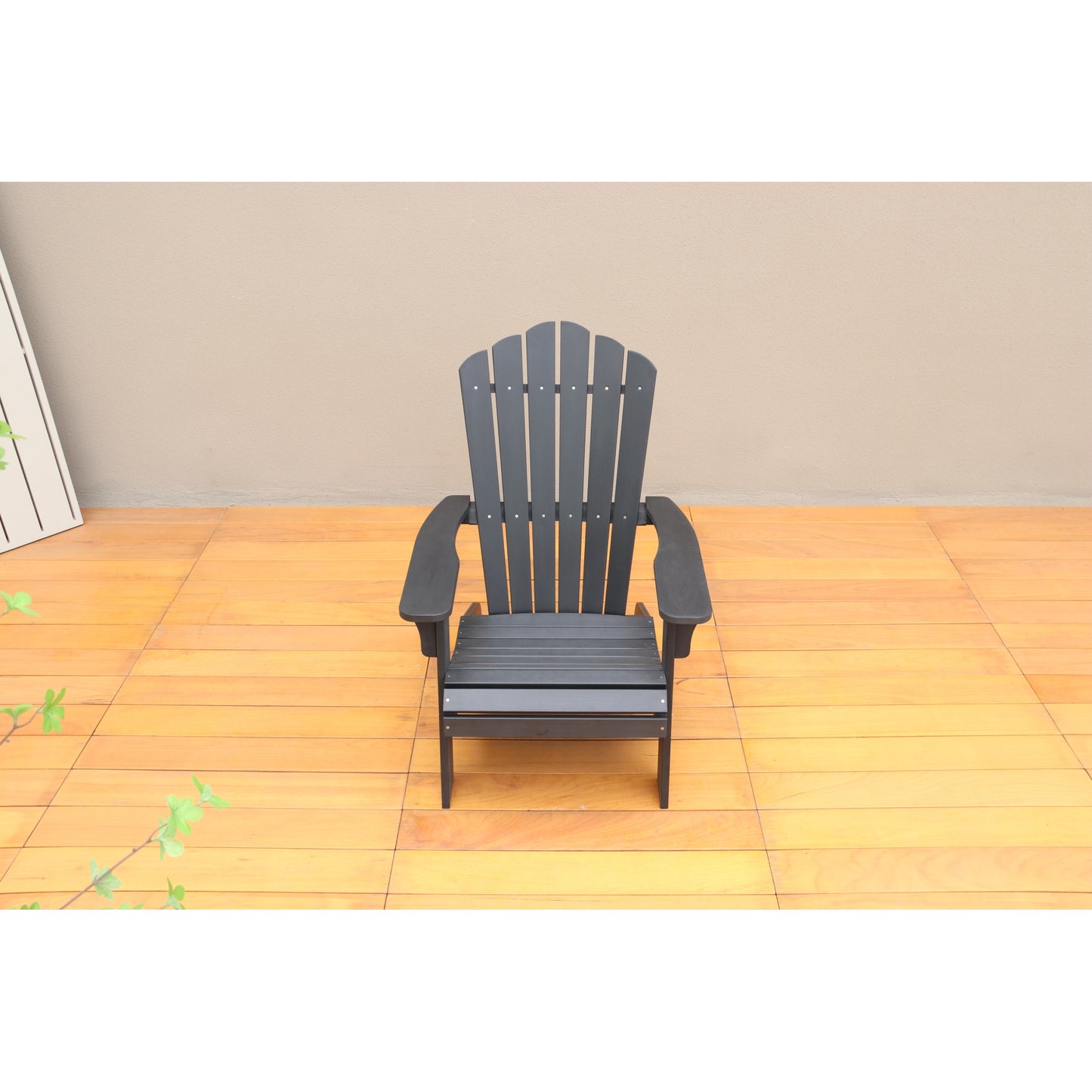 Elegant Black Polystyrene Adirondack Chair for Outdoor Patio, Deck, Garden, and Poolside Relaxation